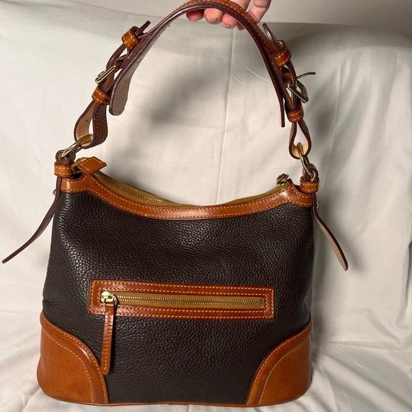 Dooney & Bourke Vintage Black Brown Pebble Leather Hobo Shoulder Bag - Picture 2 of 10